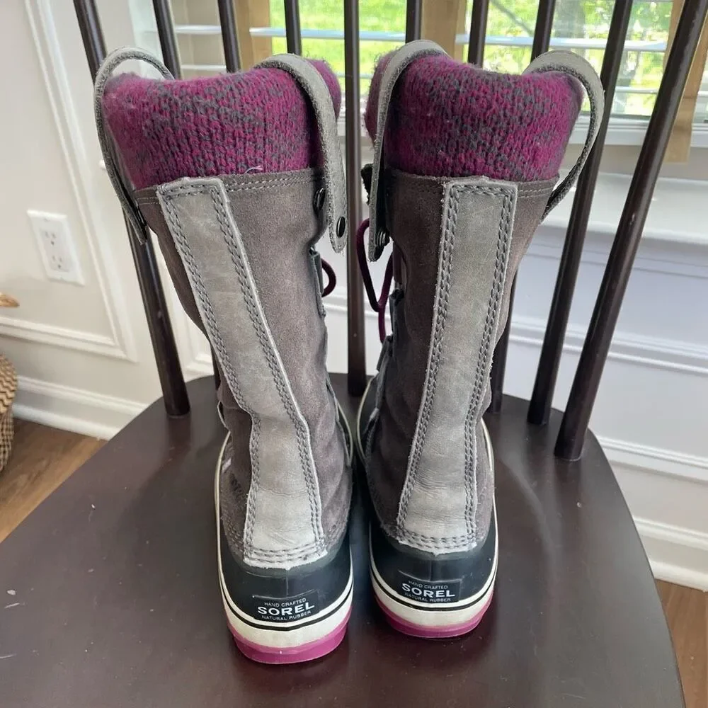 Sorel Joan of Arctic Knit Shale Winter Boots 8 Leather Waterproof Purple $240